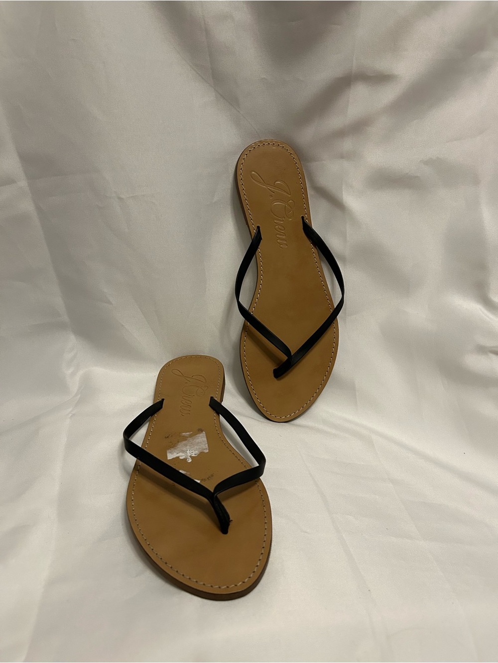 J. Crew Black Strap Tan Footbed Minimal Sandals